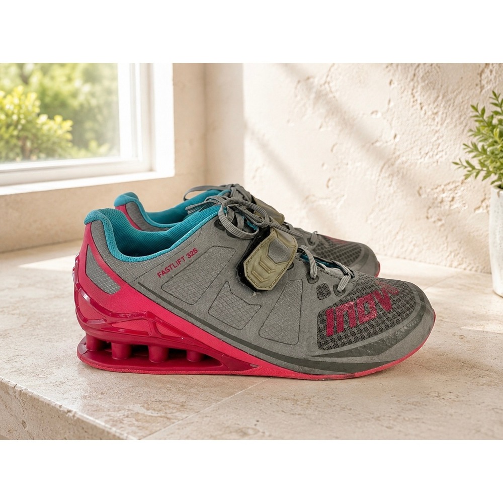 Inov-8 Fastlift 325 Womens Weightlifting Shoes Grey Pink Blue Size 9.5 Training
